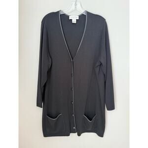 August Max Woman Black Long Sweater Jacket Plus Size 1X  Merino Wool Button Up